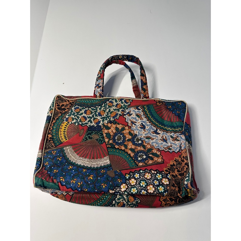 Vintage Tapestry Fan Print Travel Toiletry Organizer Bag Multicolor Zippered - Picture 2 of 6